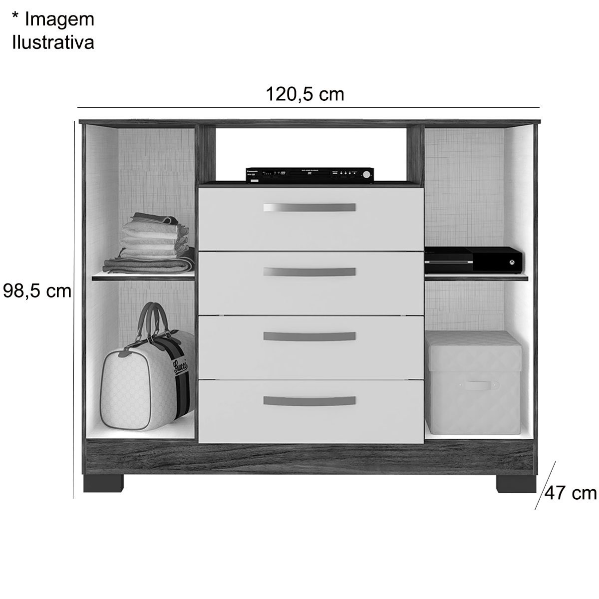 Cômoda Sapateira Rack para Quarto 2 Portas 4 Gavetas Madri Carvalho Americano/Off White