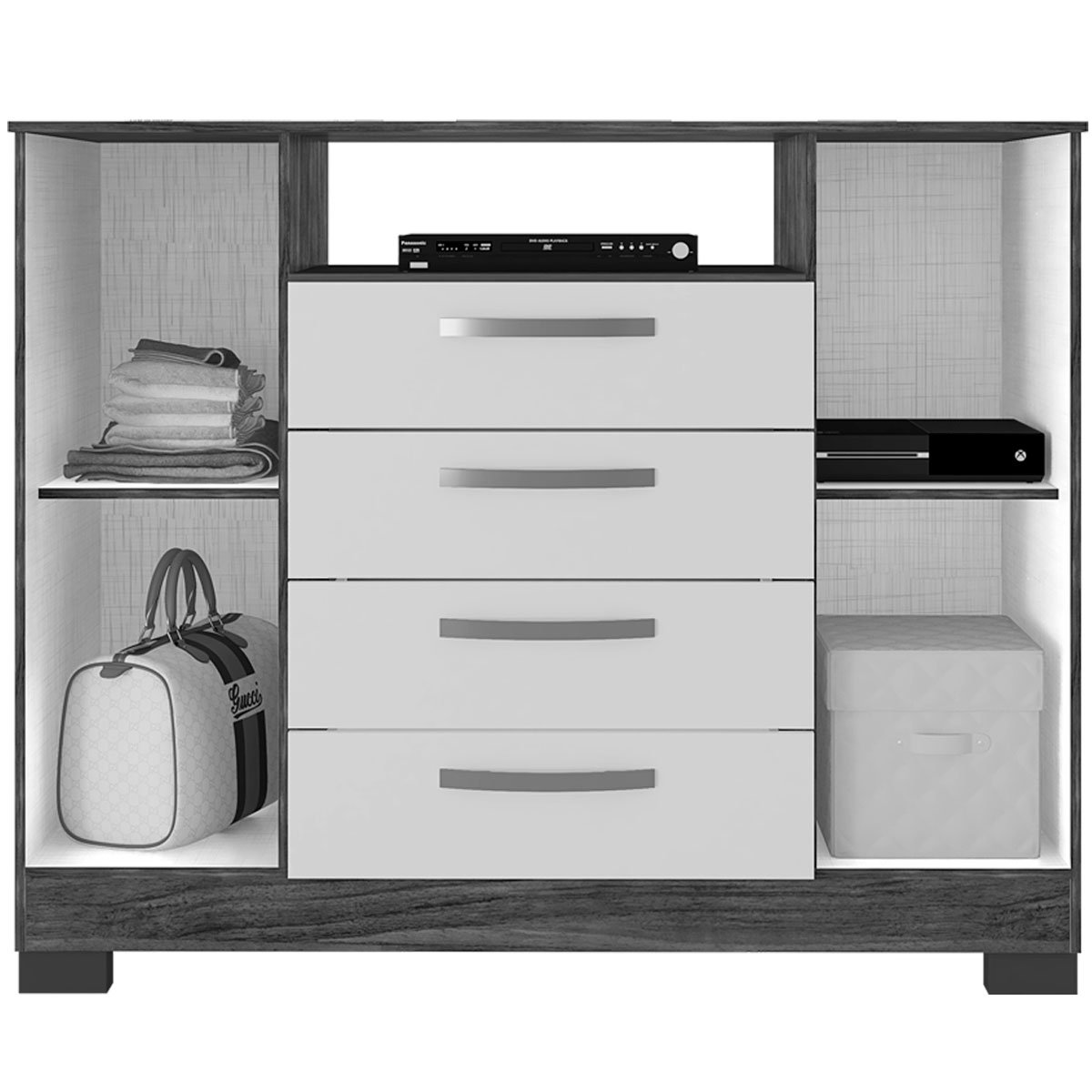 Cômoda Sapateira Rack para Quarto 2 Portas 4 Gavetas Madri Malbec