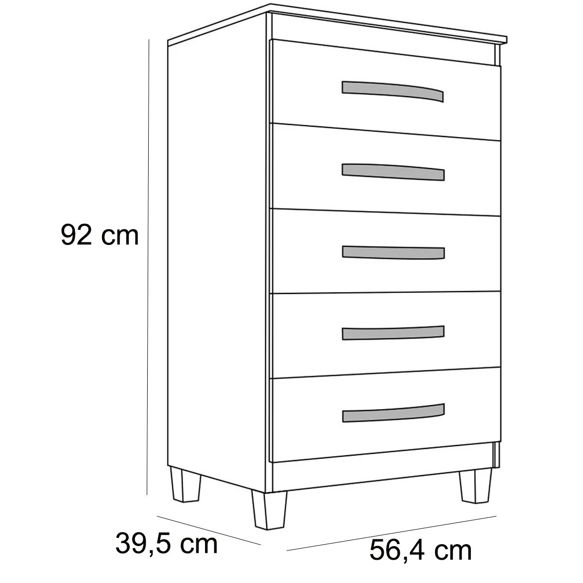 Cômoda para Quarto 5 Gavetas com Pés Cannes  Branco