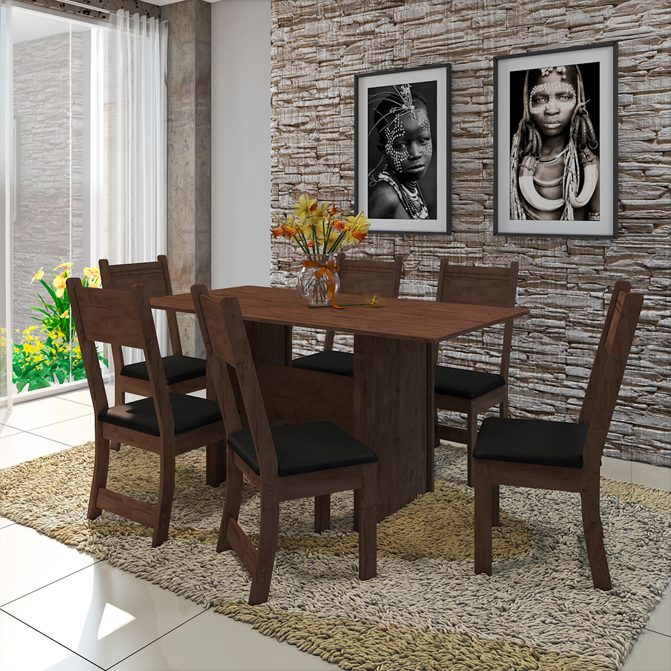 Conjunto com 6 Cadeiras Luzia Noce e Preto
