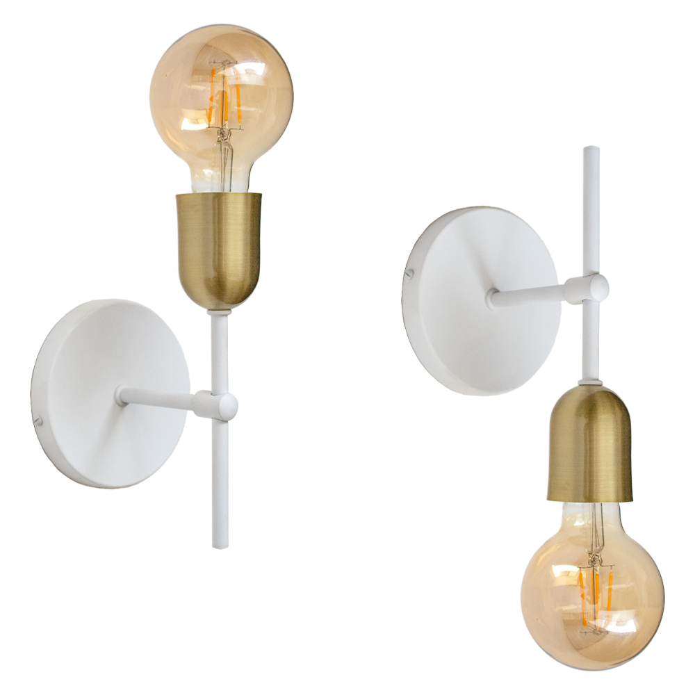 Arandela Parede Para Cabeceira Quarto e Banheiro Lavabo Branco Com Bronze