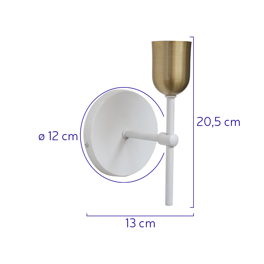 Arandela Parede Para Cabeceira Quarto e Banheiro Lavabo Branco Com Bronze