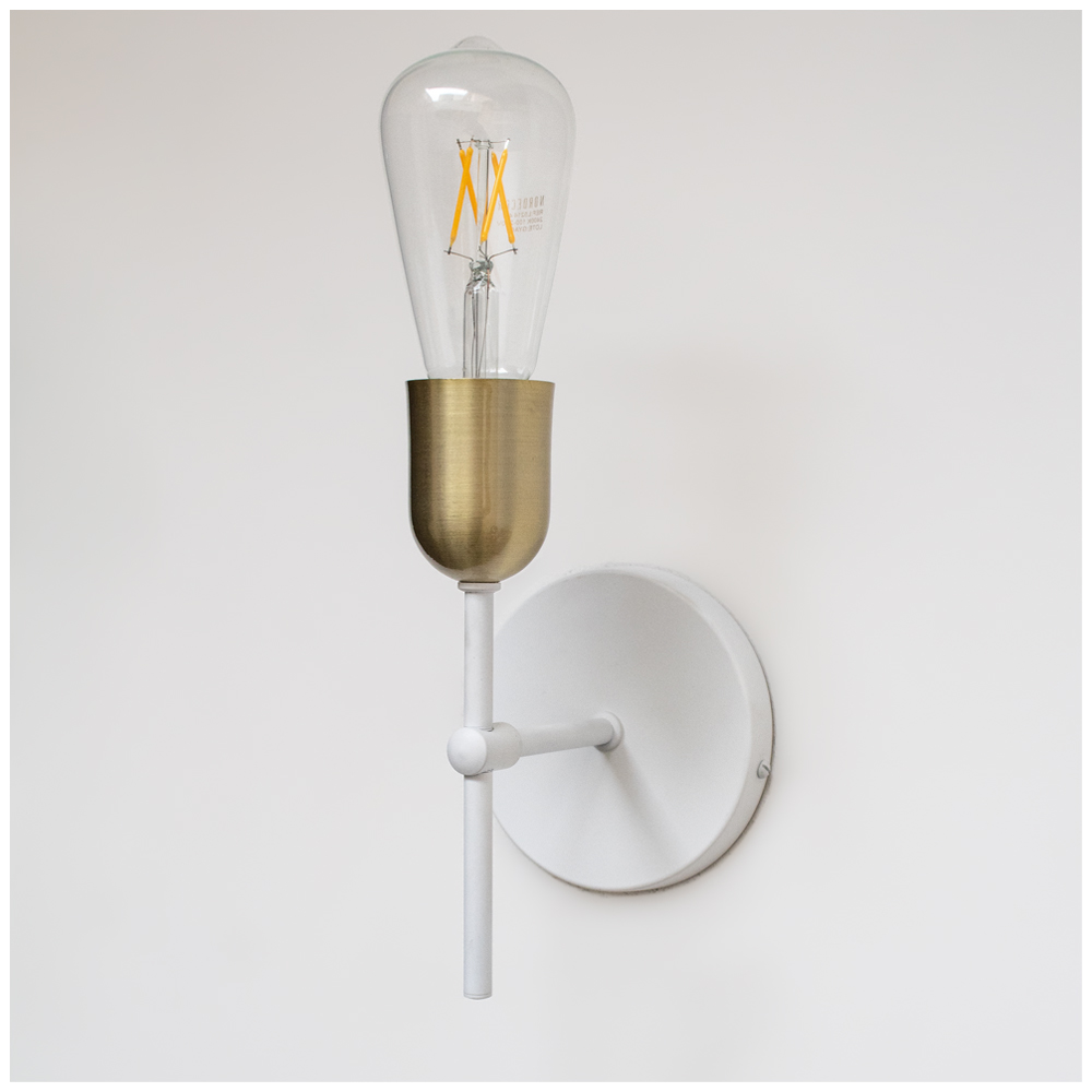 Arandela Parede Para Cabeceira Quarto e Banheiro Lavabo Branco Com Bronze