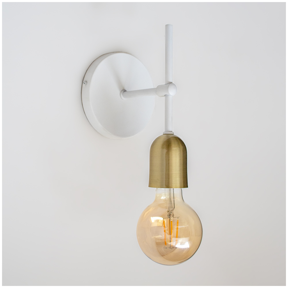 Arandela Parede Para Cabeceira Quarto e Banheiro Lavabo Branco Com Bronze