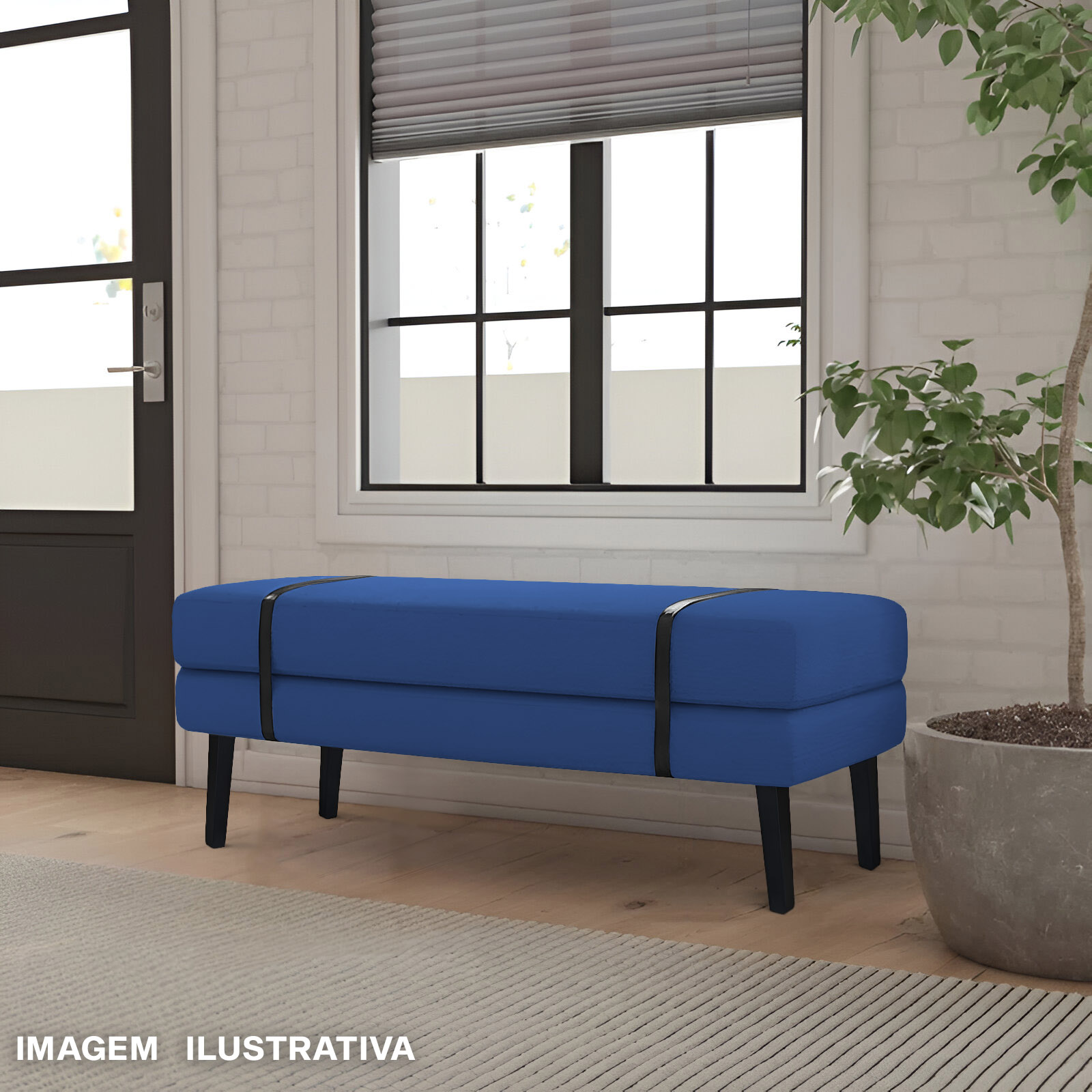 Banco Estofado Viena 1,20m Suede Azul marinho - Inova Decorações