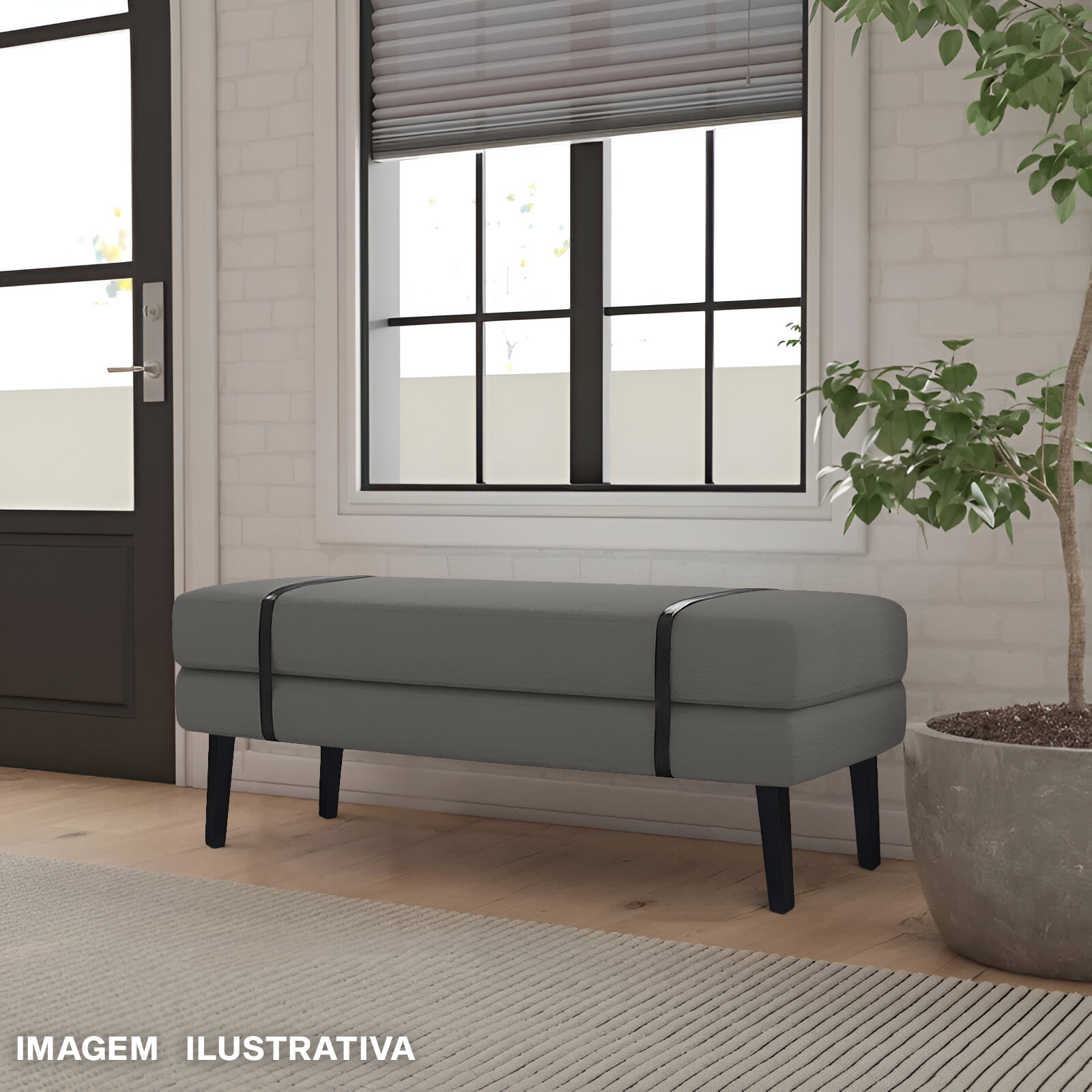 Banco Estofado Viena 1,20m Suede Cinza - Inova Decorações