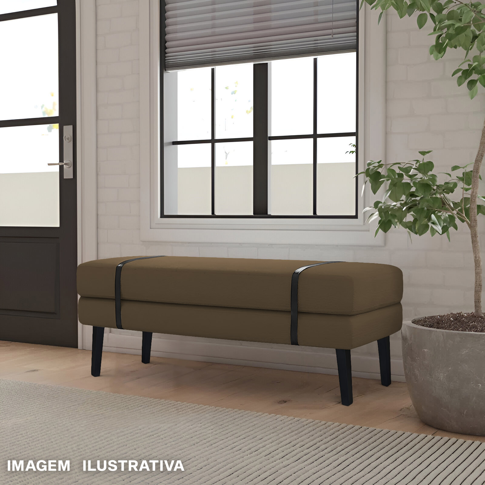 Banco Estofado Viena 1,20m Suede Marrom - Inova Decorações