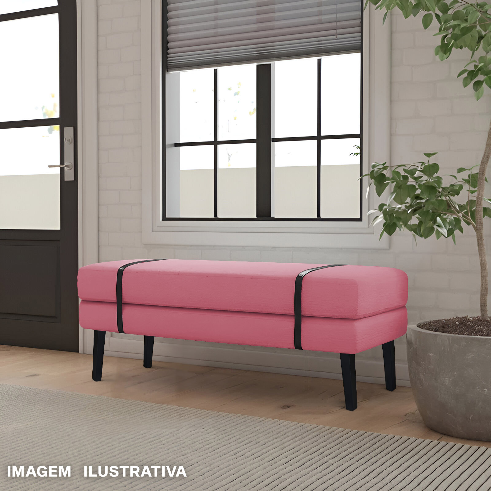 Banco Estofado Viena 1,20m Suede Pink - Inova Decorações