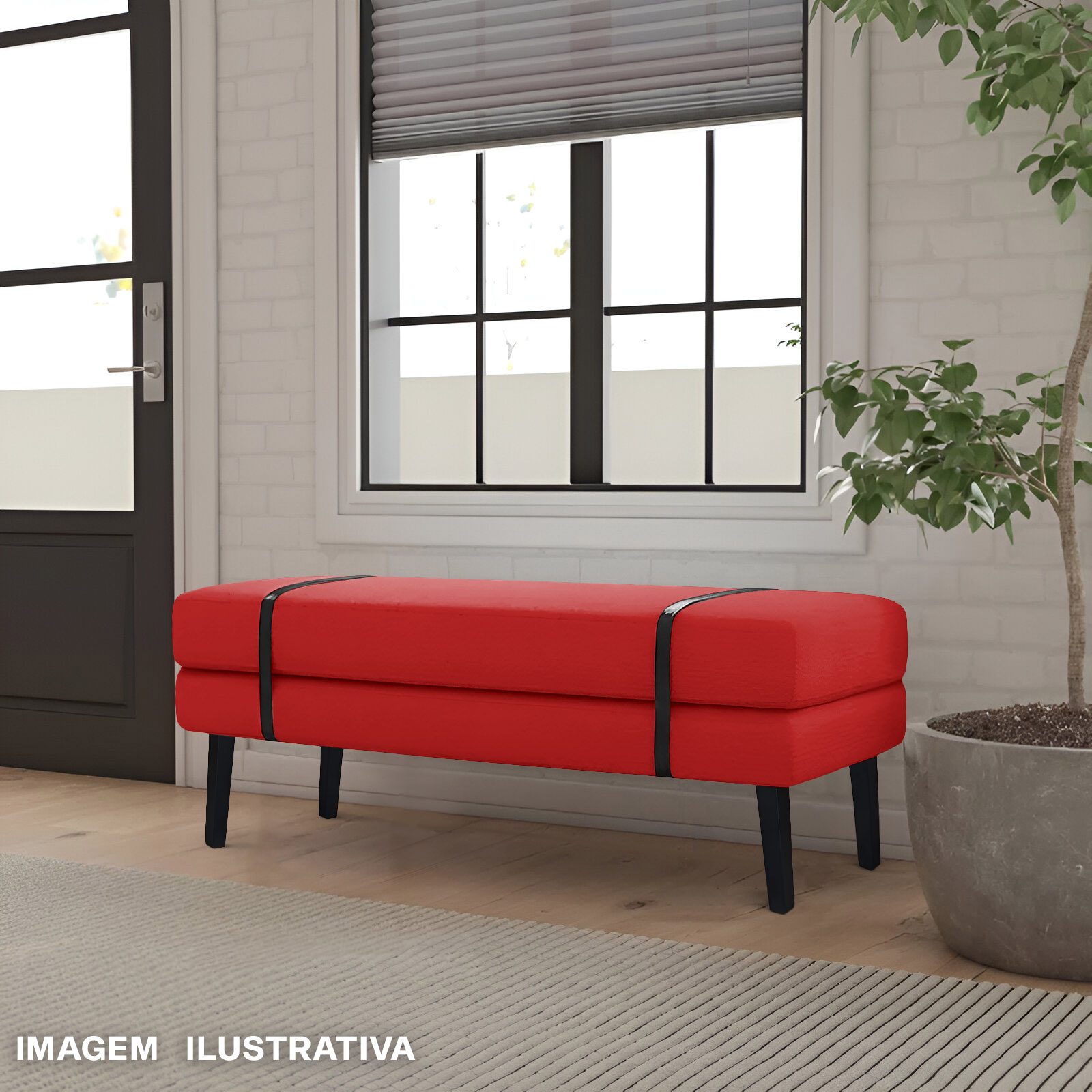 Banco Estofado Viena 1,20m Suede Vermelho - Inova Decorações