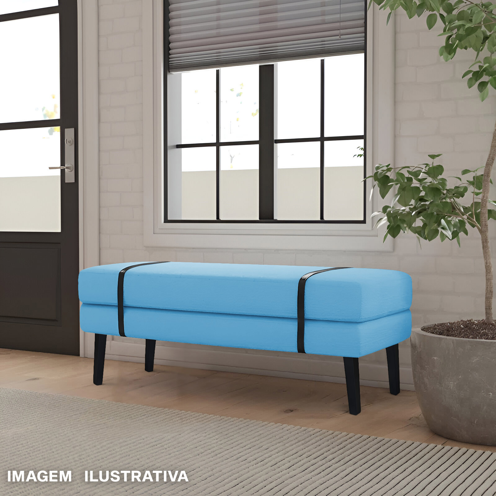Banco Estofado Viena 1,40m Suede Azul Turquesa - Inova Decorações