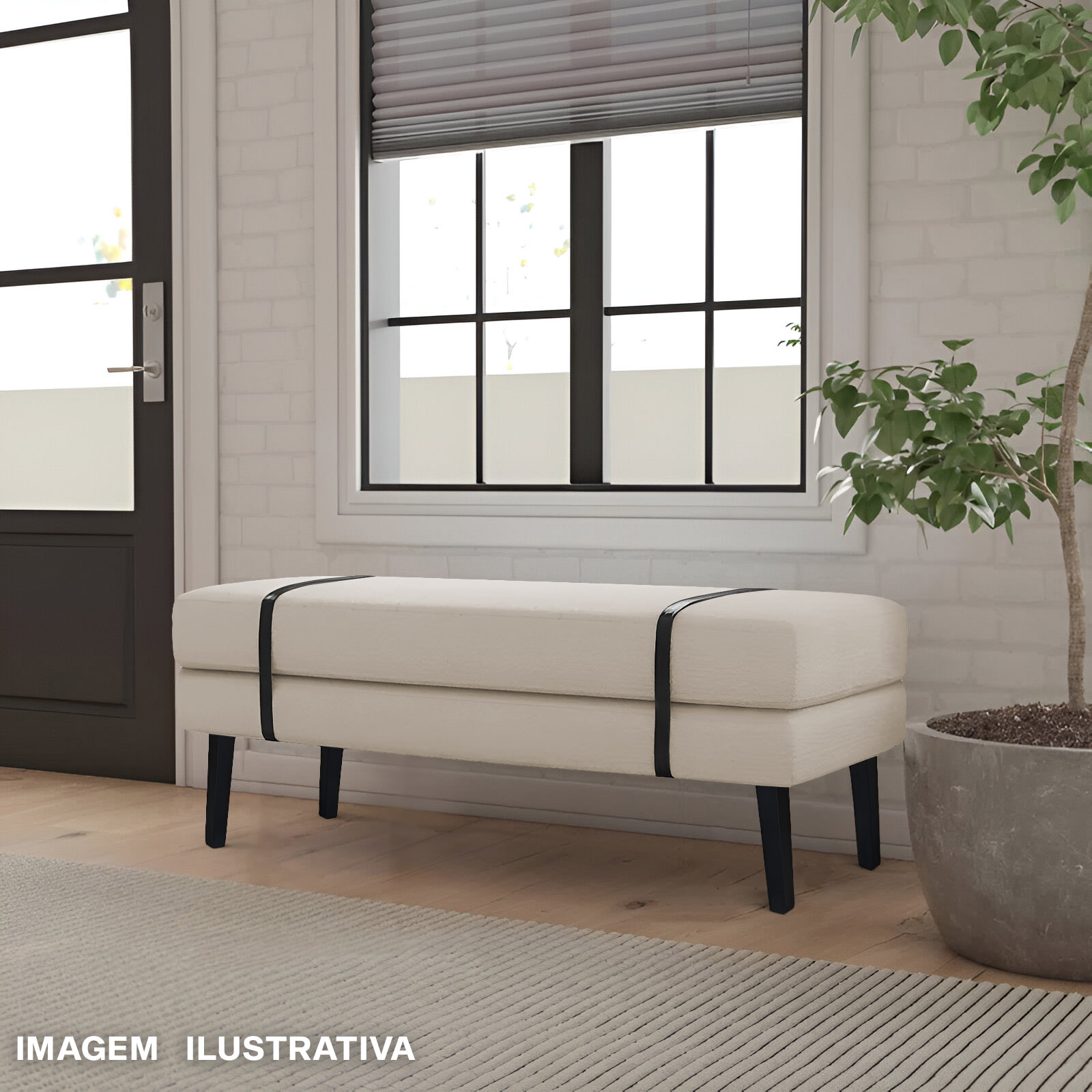 Banco Estofado Viena 1,40m Suede Bege - Inova Decorações