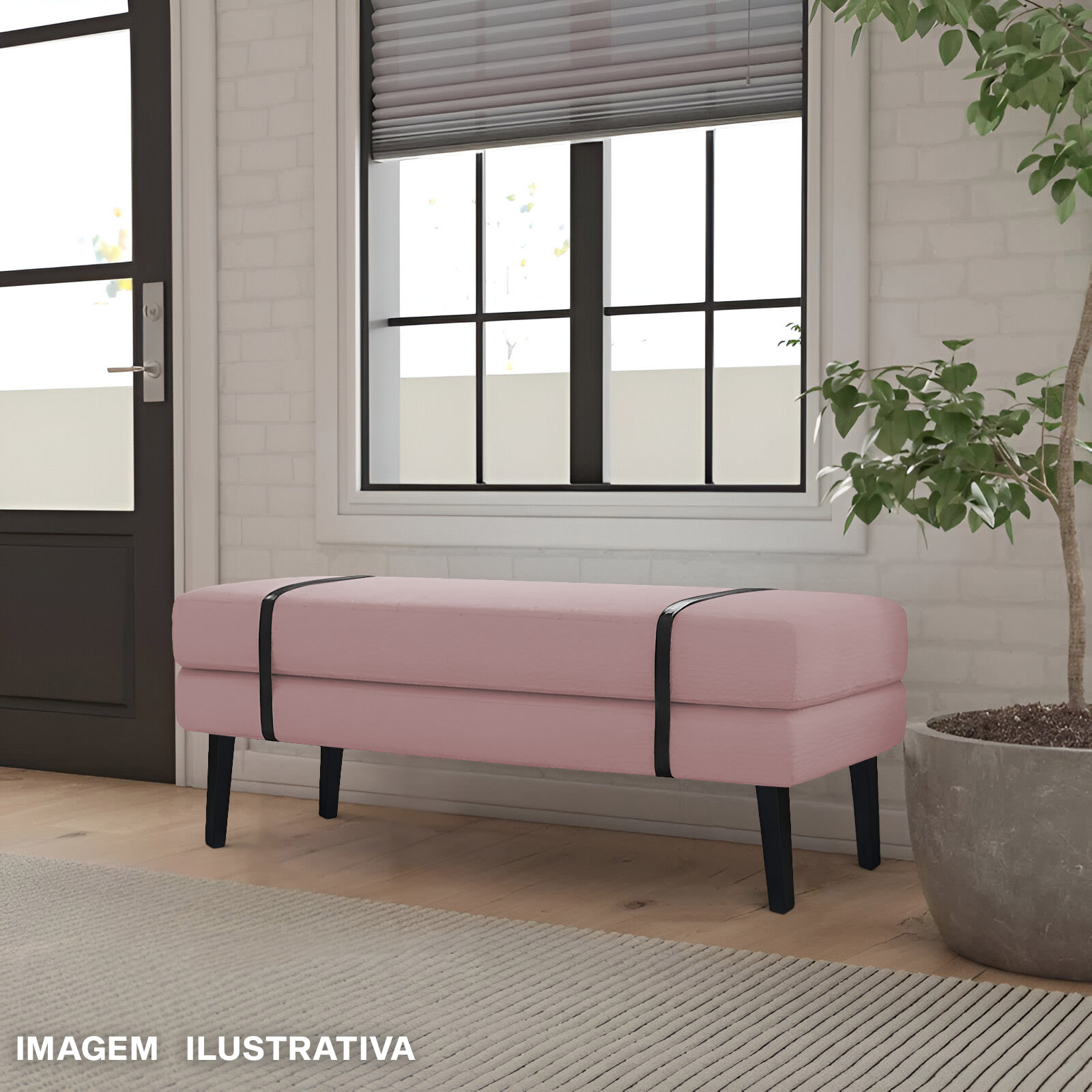 Banco Estofado Viena 1,40m Suede Rose - Inova Decorações