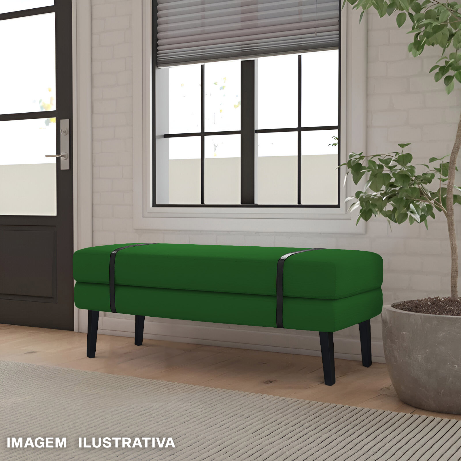 Banco Estofado Viena 1,40m Suede Verde - Inova Decorações