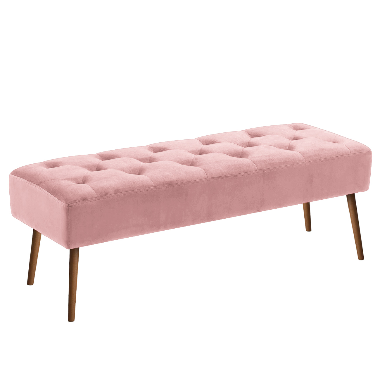 Banco estofado Rubi 1,40m Suede Rosa Bebe - Inova Decor