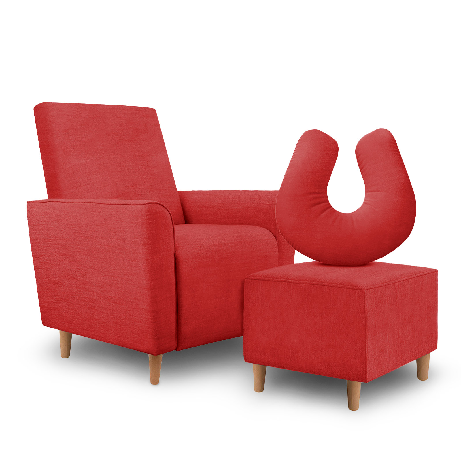 Kit Amamentação Poltrona + Puff + Almofada Julia Suede Vermelho
