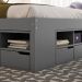 Cama Casal Multifuncional Charme com Mesa de Cabeceira Madeira Maciça Cinza
