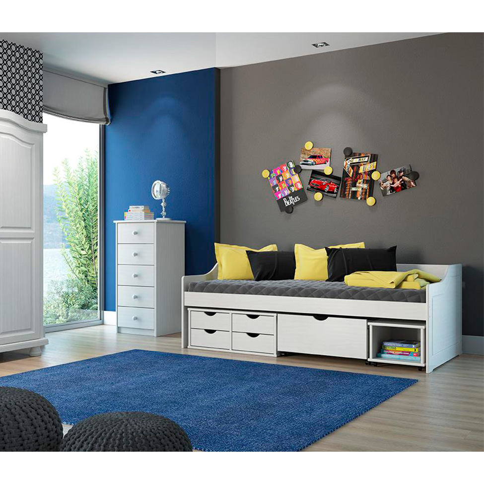 Cama Solteiro com Mesa de Apoio Floro Madeira Maciça Branca