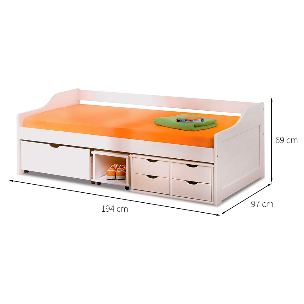 Cama Solteiro com Mesa de Apoio Floro Madeira Maciça Branca