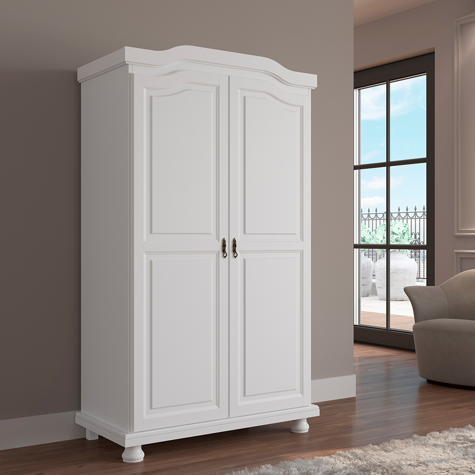 Guarda-Roupa Solteiro Bastian Madeira Maciça 2 Portas Branco