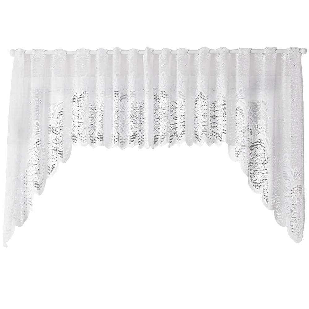 Cortina Cascata Clássica Arabescos 3x1m Bandô para Janela de Cozinha Branco Interlar