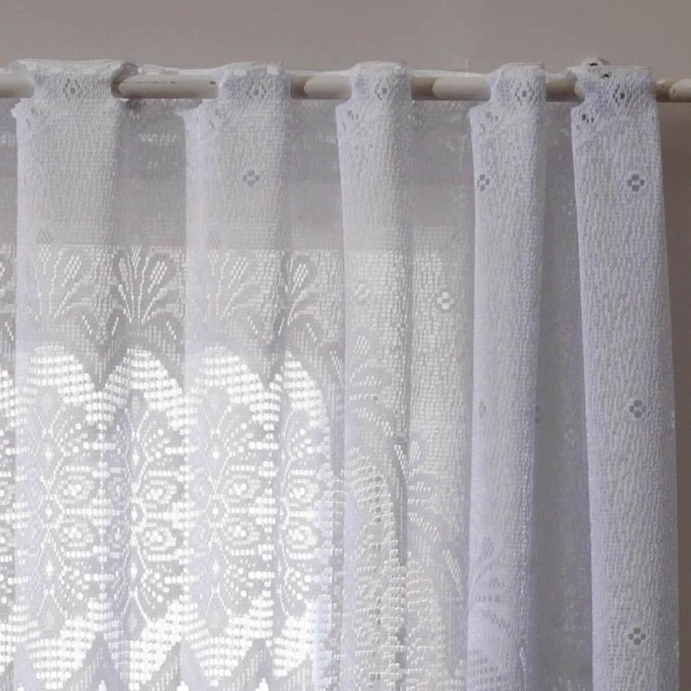 Cortina Cascata Clássica Arabescos 3x1m Bandô para Janela de Cozinha Branco Interlar