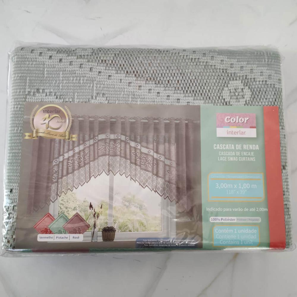 Cortina Cascata de Renda para Cozinha Pistache Color Interlar 3x1m