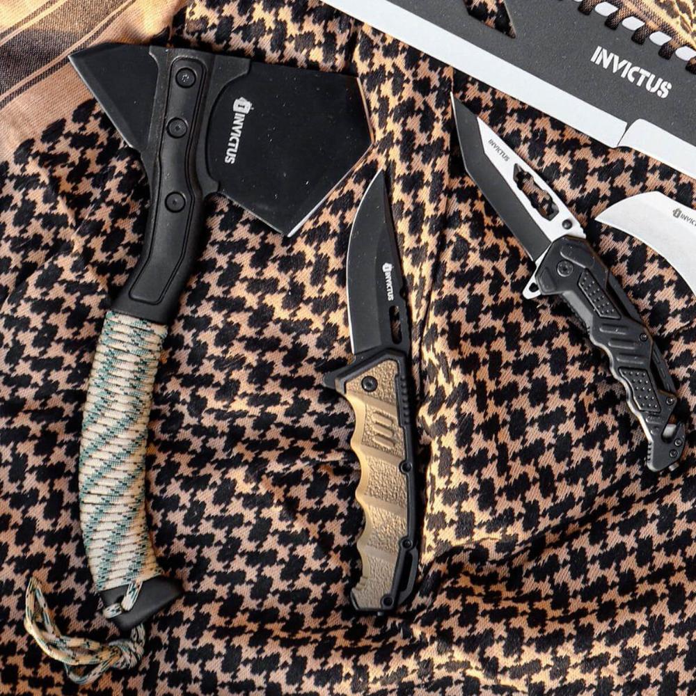 Canivete Tático Militar de Bolso Dobrável Multiuso Inox 3CR com Clip Tático Asgard Invictus Deserto