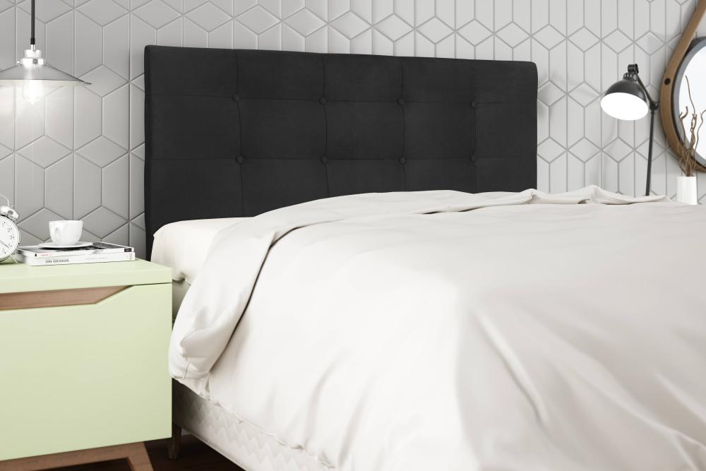 Cabeceira  Estofada para Cama Box Casal 140 cm Suede Preto Helena  Isis Estofados