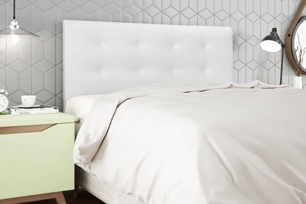 Cabeceira  Estofada para Cama Box Casal 140 cm Tecido Sintético Branco Helena Isis Estofados