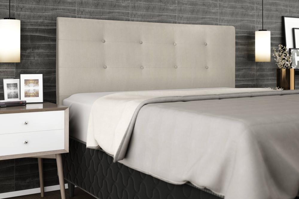 Cabeceira  Estofada para Cama Box Casal Queen 160 cm Suede Bege Helena Isis Estofados