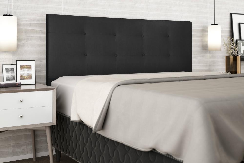Cabeceira  Estofada para Cama Box Casal Queen 160 cm Suede Preto Helena Isis Estofados