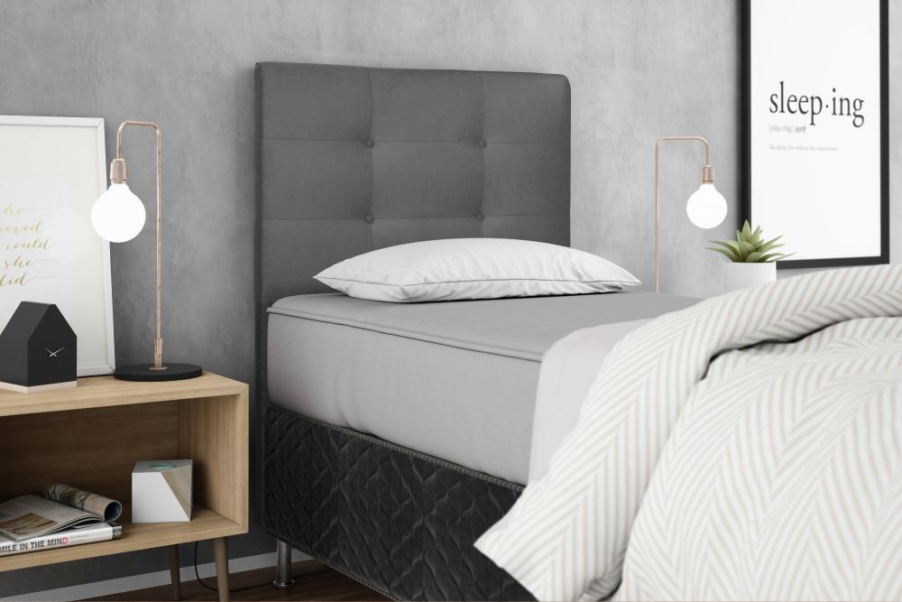 Cabeceira  Estofada para Cama Box Solteiro 90 cm Suede Cinza Helena Isis Estofados