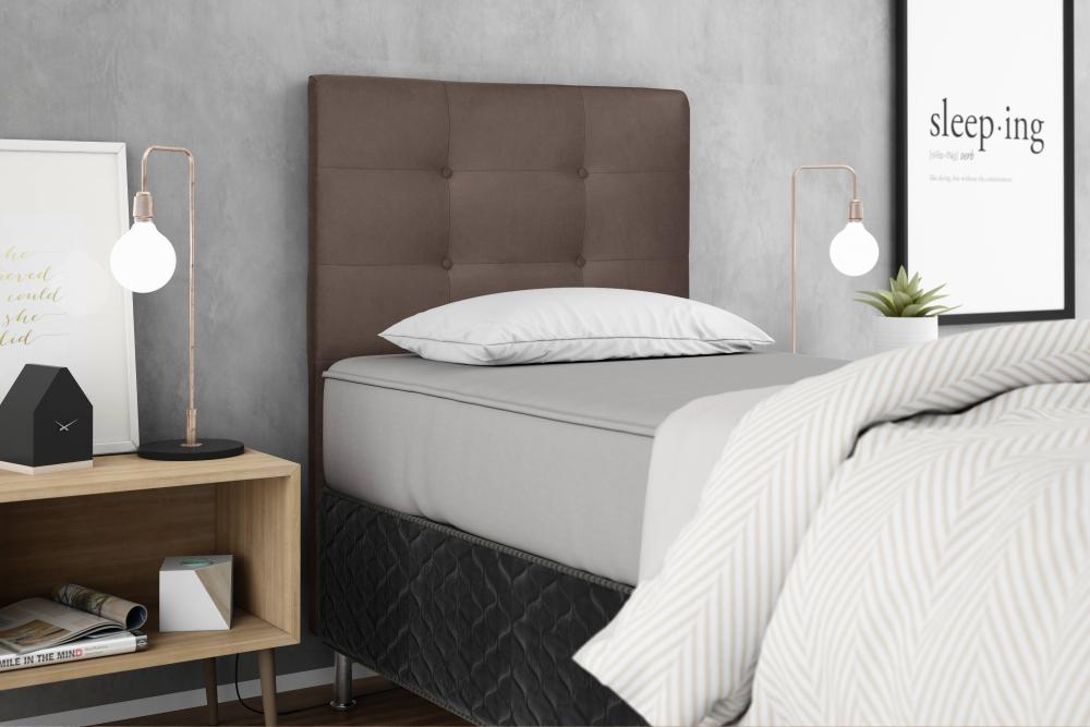 Cabeceira  Estofada para Cama Box Solteiro 90 cm Suede Marrom Helena Isis Estofados