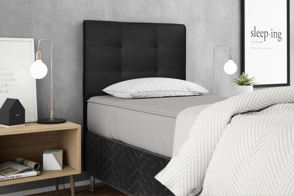 Cabeceira  Estofada para Cama Box Solteiro 90 cm Suede Preto Helena Isis Estofados