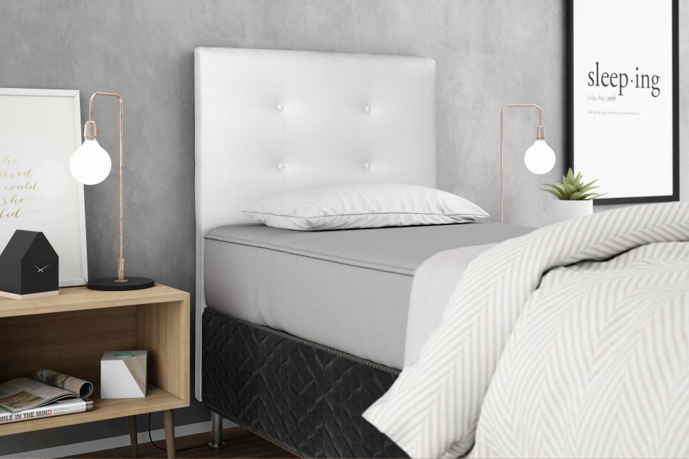 Cabeceira Estofada para Cama Box Solteiro 90 cm Tecido Sintético Branco Helena Isis Estofados
