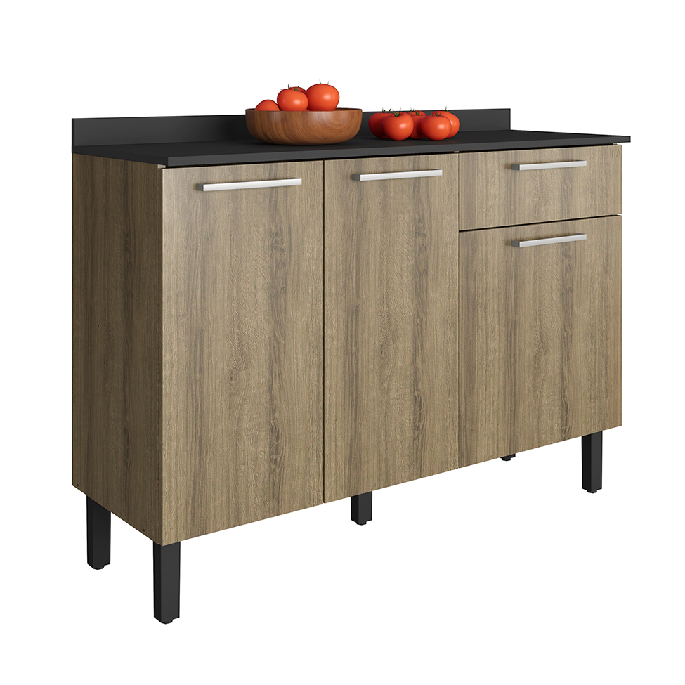 Balcão de Cozinha Star com Tampo 3 Portas 1 Gaveta Castanho