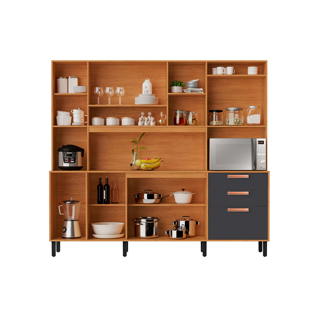 Kit de Cozinha Nápoles com Vidro 8 Portas 2 Gavetas Cinamomo e Off White