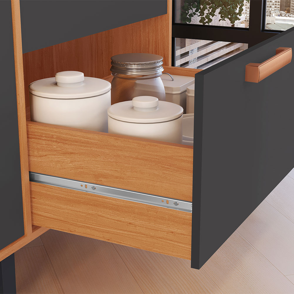 Kit de Cozinha Nápoles com Vidro 8 Portas 2 Gavetas Cinamomo e Off White