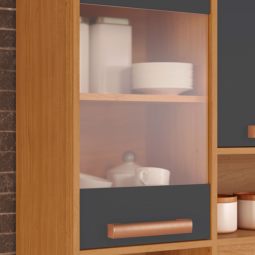 Kit de Cozinha Nápoles com Vidro 8 Portas 2 Gavetas Cinamomo e Off White