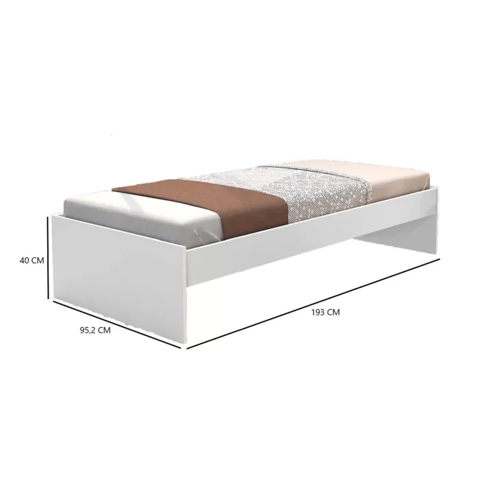 Cama Turca Moderna Branca Para Colchão Solteiro De Madeira Reforçada