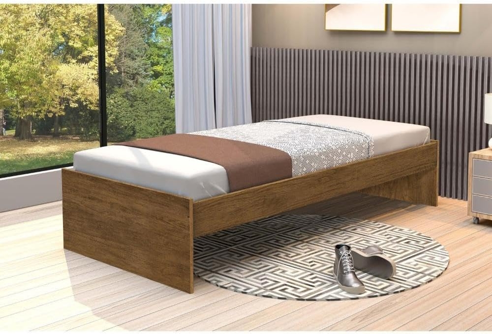 Cama Turca Moderna Marrom Para Colchão Solteiro De Madeira Reforçada