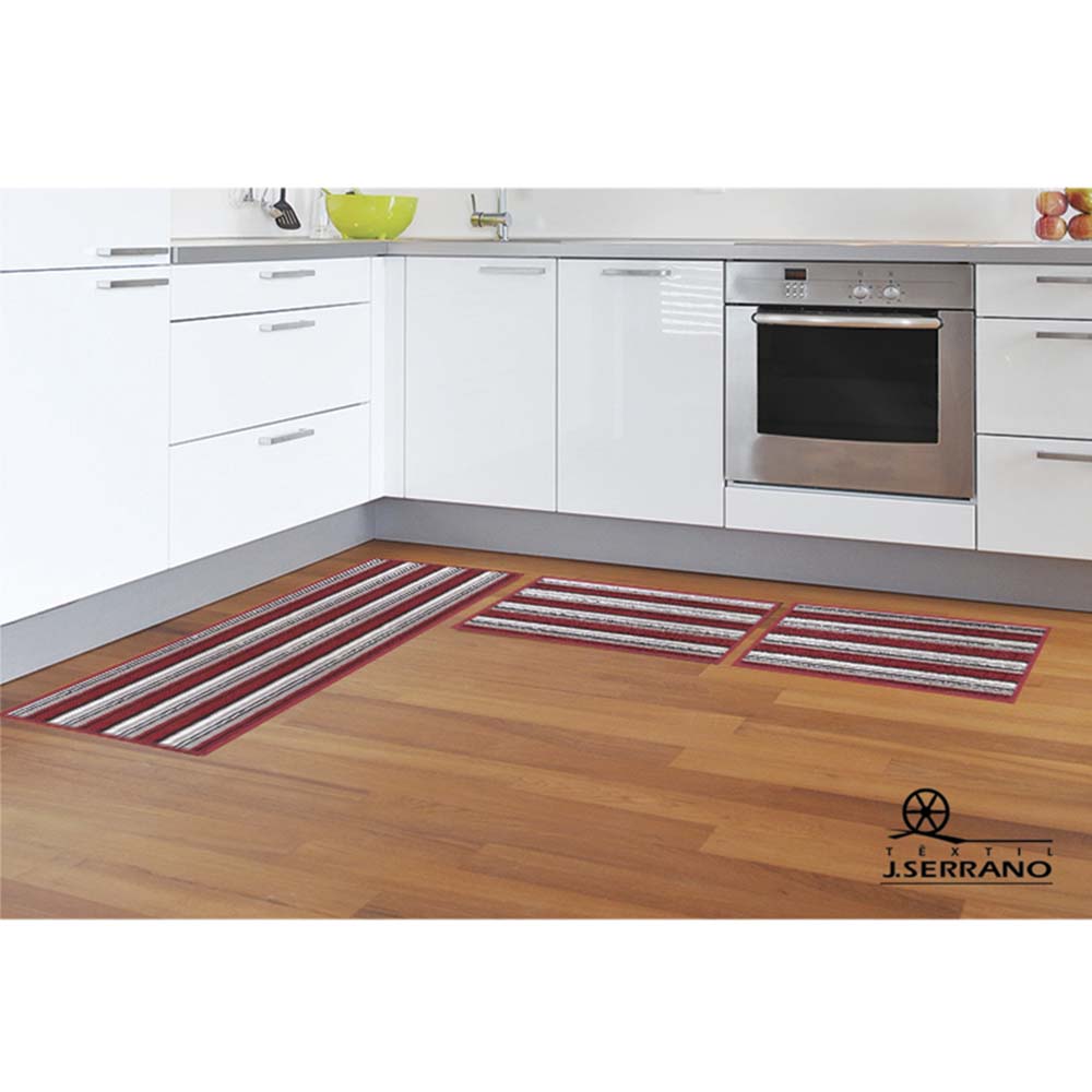 Kit Tapete Cozinha 3 peças Atlantis Listras 10 Vermelho