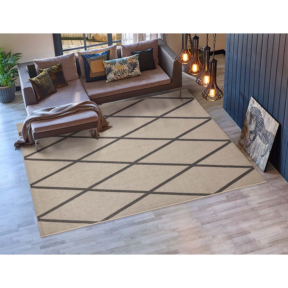 Tapete Sala Sisal Eco-Nature Geo 77 Bege-Chumbo 3,00X4,00M