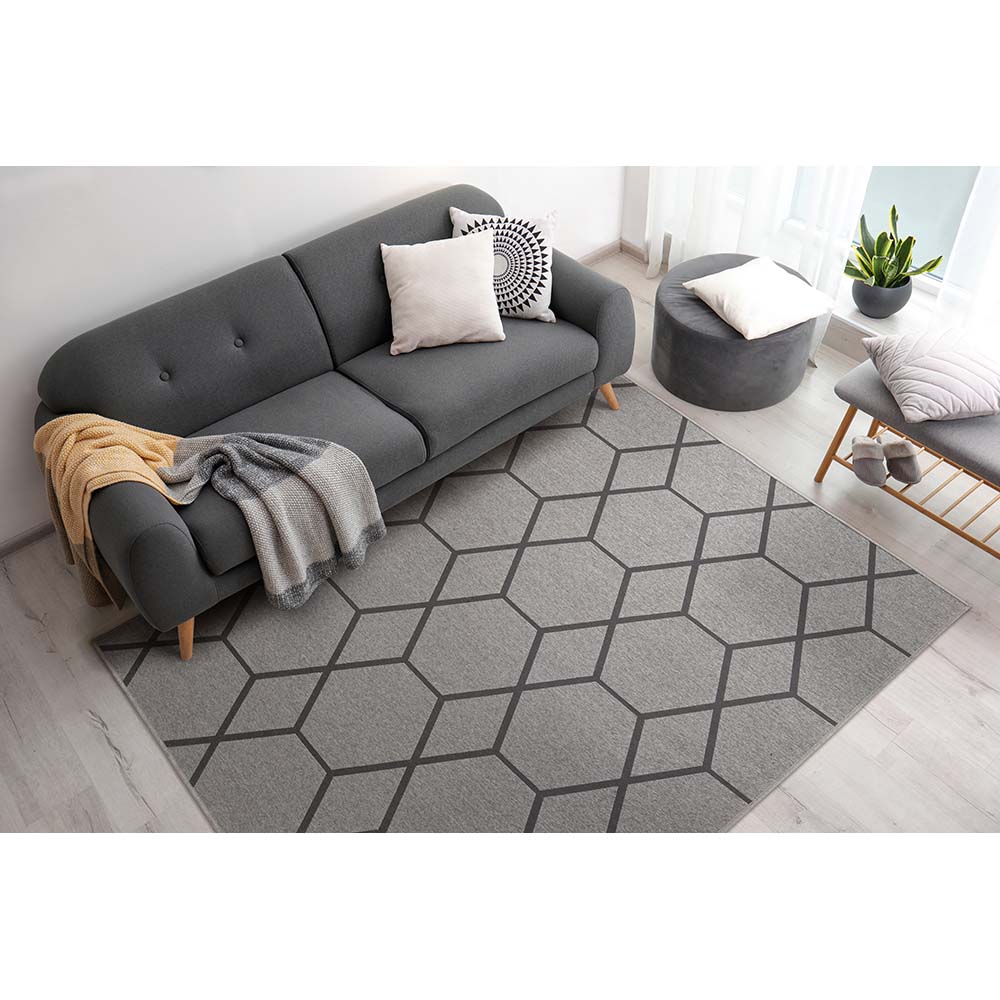 Tapete para Sala Funcional Hexagonal 52 Grafite 2,00X3,00M