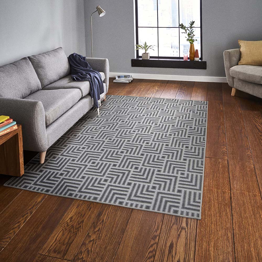 Tapete para Sala Funcional Tabuleiro 51 Cinza 2,00X2,50M