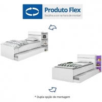 Base Cama Baú Solteiro Branca Bicama Multiuso com Base Auxiliar 2 Gavetas e 3 Prateleiras - 88x188
