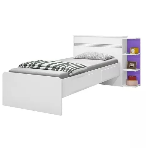 Base Cama Baú Solteiro Branca Bicama Multiuso com Base Auxiliar 2 Gavetas e 3 Prateleiras + 1 Colchão de Espuma D28