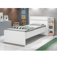 Base Cama Baú Solteiro Branca Multiuso Com 2 Gavetas e 3 Prateleiras - 88x188