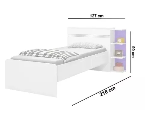 Base Cama Baú Solteiro Branca Multiuso Com 2 Gavetas e 3 Prateleiras  + 1 Colchão De Espuma D28 - 188X88