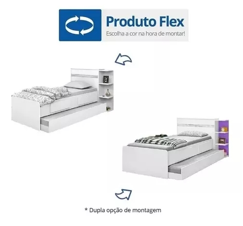Base Cama Baú Solteiro Branca Multiuso Com 2 Gavetas e 3 Prateleiras  + 1 Colchão De Espuma D28 - 188X88